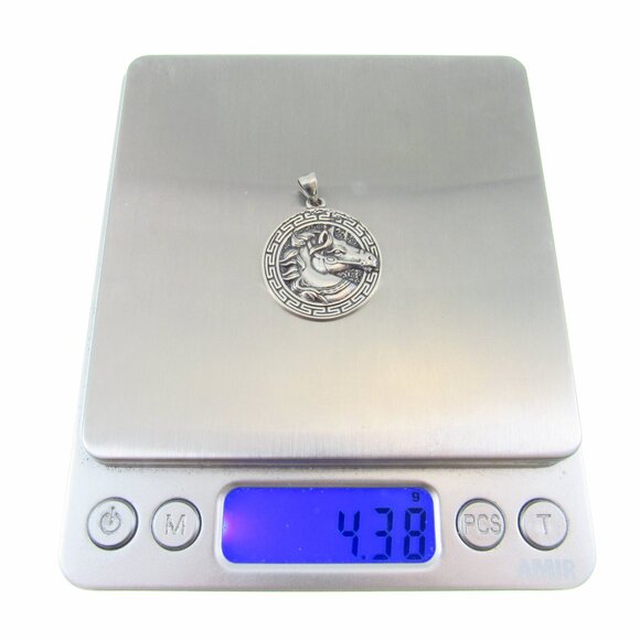 Solid 925 Sterling Silver Greek Meander Puzzle Key Horse Head Equestrian Pendant - Picture 10 of 10